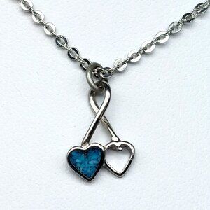 Vintage Infinity Double Heart Pendant Necklace With Turquoise Accent 16" Chain L